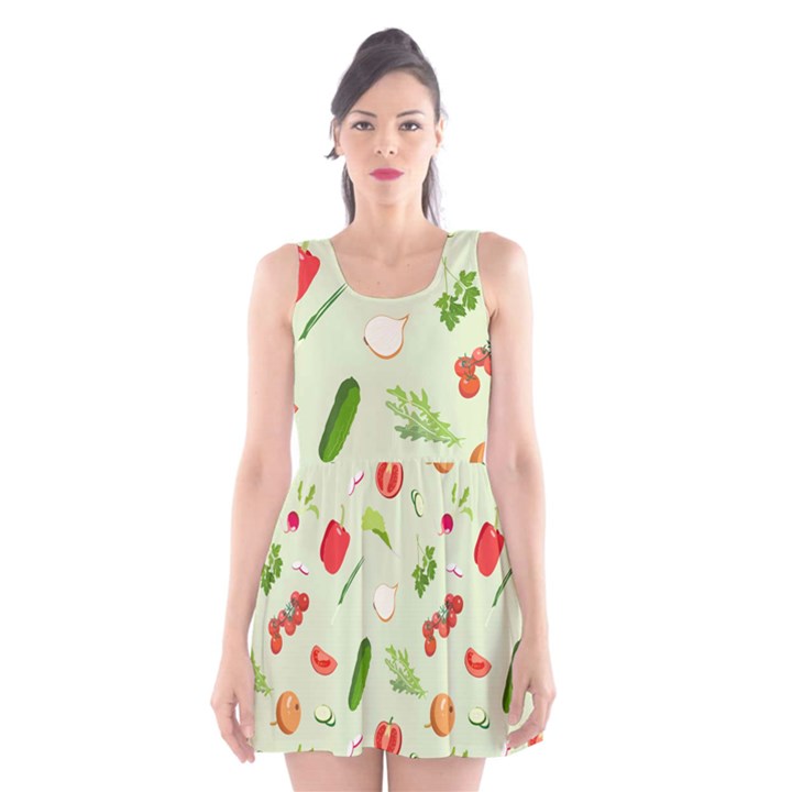 Seamless Pattern With Vegetables  Delicious Vegetables Scoop Neck Skater Dress