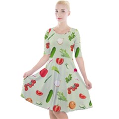 Seamless Pattern With Vegetables  Delicious Vegetables Quarter Sleeve A-line Dress by SychEva