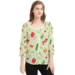 Seamless Pattern With Vegetables  Delicious Vegetables Chiffon Quarter Sleeve Blouse by SychEva