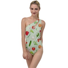 Seamless Pattern With Vegetables  Delicious Vegetables To One Side Swimsuit by SychEva