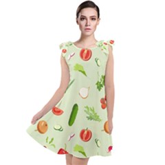 Seamless Pattern With Vegetables  Delicious Vegetables Tie Up Tunic Dress by SychEva