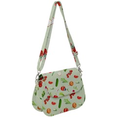 Seamless Pattern With Vegetables  Delicious Vegetables Saddle Handbag by SychEva