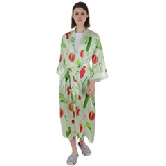 Seamless Pattern With Vegetables  Delicious Vegetables Maxi Satin Kimono by SychEva