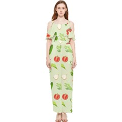 Seamless Pattern With Vegetables  Delicious Vegetables Draped Sleeveless Chiffon Jumpsuit