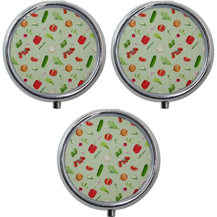 Seamless Pattern With Vegetables  Delicious Vegetables Mini Round Pill Box (Pack of 3)