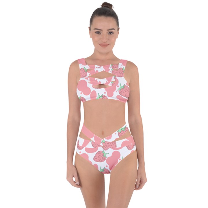 Strawberry Cow Pet Bandaged Up Bikini Set 