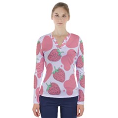 Strawberry Cow Pet V-neck Long Sleeve Top by Magicworlddreamarts1