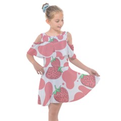 Strawberry Cow Pet Kids  Shoulder Cutout Chiffon Dress by Magicworlddreamarts1