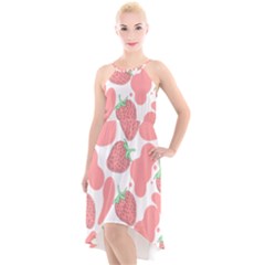 Strawberry Cow Pet High-low Halter Chiffon Dress 