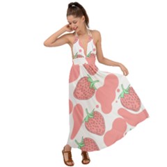 Strawberry Cow Pet Backless Maxi Beach Dress by Magicworlddreamarts1