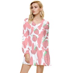 Strawberry Cow Pet Tiered Long Sleeve Mini Dress