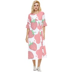 Strawberry Cow Pet Double Cuff Midi Dress by Magicworlddreamarts1