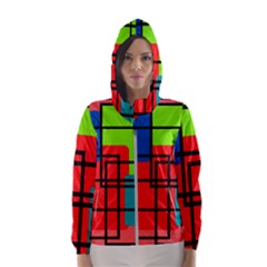 Colorful Rectangle Boxes Women s Hooded Windbreaker