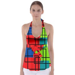 Colorful Rectangle Boxes Babydoll Tankini Top by Magicworlddreamarts1