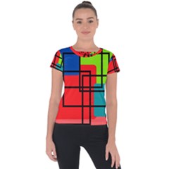 Colorful Rectangle Boxes Short Sleeve Sports Top  by Magicworlddreamarts1