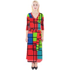 Colorful Rectangle Boxes Quarter Sleeve Wrap Maxi Dress by Magicworlddreamarts1