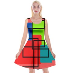 Colorful Rectangle Boxes Reversible Velvet Sleeveless Dress