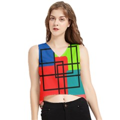 Colorful Rectangle Boxes V-neck Cropped Tank Top