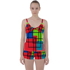 Colorful Rectangle Boxes Tie Front Two Piece Tankini by Magicworlddreamarts1