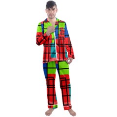 Colorful Rectangle Boxes Men s Long Sleeve Satin Pajamas Set by Magicworlddreamarts1