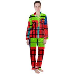 Colorful Rectangle Boxes Satin Long Sleeve Pajamas Set by Magicworlddreamarts1