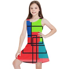 Colorful Rectangle Boxes Kids  Lightweight Sleeveless Dress