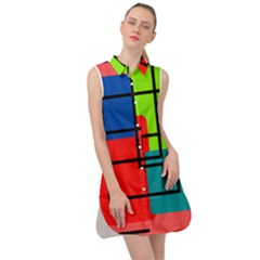 Colorful Rectangle Boxes Sleeveless Shirt Dress