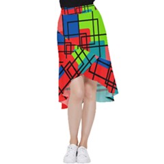 Colorful Rectangle Boxes Frill Hi Low Chiffon Skirt