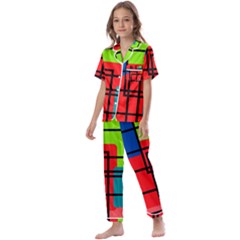 Colorful Rectangle Boxes Kids  Satin Short Sleeve Pajamas Set