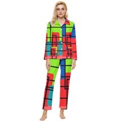 Colorful Rectangle Boxes Womens  Long Sleeve Pocket Pajamas Set by Magicworlddreamarts1