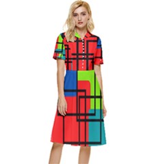 Colorful Rectangle Boxes Button Top Knee Length Dress