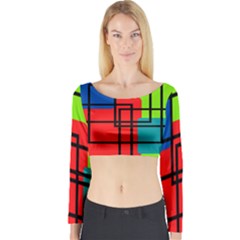 Colorful Rectangle Boxes Long Sleeve Crop Top by Magicworlddreamarts1