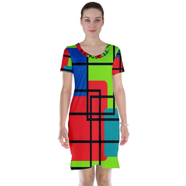 Colorful Rectangle boxes Short Sleeve Nightdress