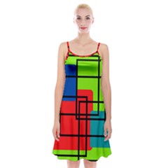 Colorful Rectangle Boxes Spaghetti Strap Velvet Dress