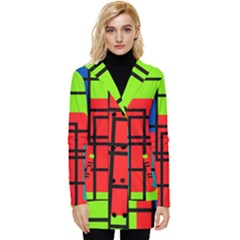 Colorful Rectangle Boxes Button Up Hooded Coat 