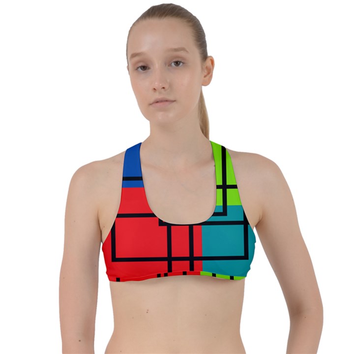 Colorful Rectangle boxes Criss Cross Racerback Sports Bra