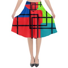 Colorful Rectangle Boxes Flared Midi Skirt by Magicworlddreamarts1