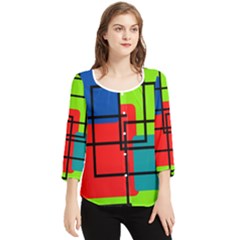 Colorful Rectangle Boxes Chiffon Quarter Sleeve Blouse by Magicworlddreamarts1