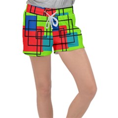 Colorful Rectangle Boxes Velour Lounge Shorts by Magicworlddreamarts1