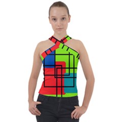 Colorful Rectangle Boxes Cross Neck Velour Top by Magicworlddreamarts1