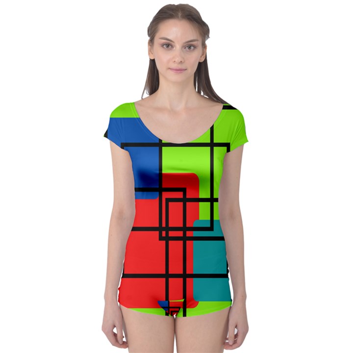 Colorful Rectangle boxes Boyleg Leotard 