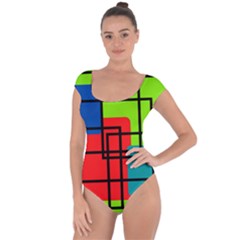 Colorful Rectangle Boxes Short Sleeve Leotard 