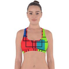 Colorful Rectangle Boxes Cross Back Hipster Bikini Top  by Magicworlddreamarts1