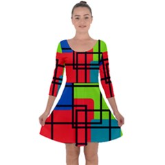 Colorful Rectangle Boxes Quarter Sleeve Skater Dress by Magicworlddreamarts1