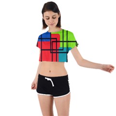 Colorful Rectangle Boxes Tie Back Short Sleeve Crop Tee by Magicworlddreamarts1