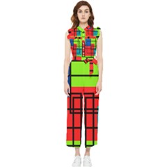 Colorful Rectangle Boxes Women s Frill Top Jumpsuit