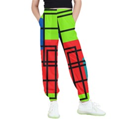 Colorful Rectangle Boxes Kids  Elastic Waist Pants