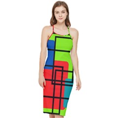 Colorful Rectangle Boxes Bodycon Cross Back Summer Dress