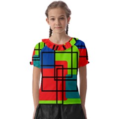 Colorful Rectangle Boxes Kids  Frill Chiffon Blouse