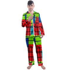 Colorful Rectangle Boxes Men s Long Sleeve Satin Pajamas Set by Magicworlddreamarts1